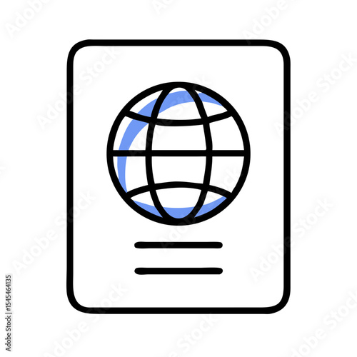 Simplified passport icon with globe symbol in minimalist design