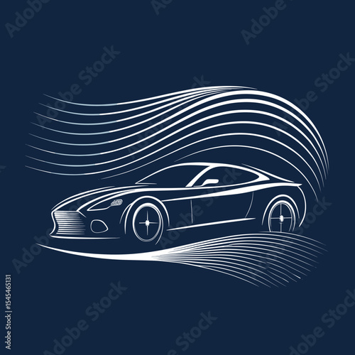 Car illustration in sleek design with dynamic lines on dark background  
