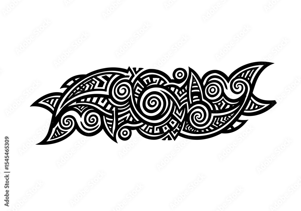 Fototapeta premium Tribal black and white pattern with spirals and intricate designs 