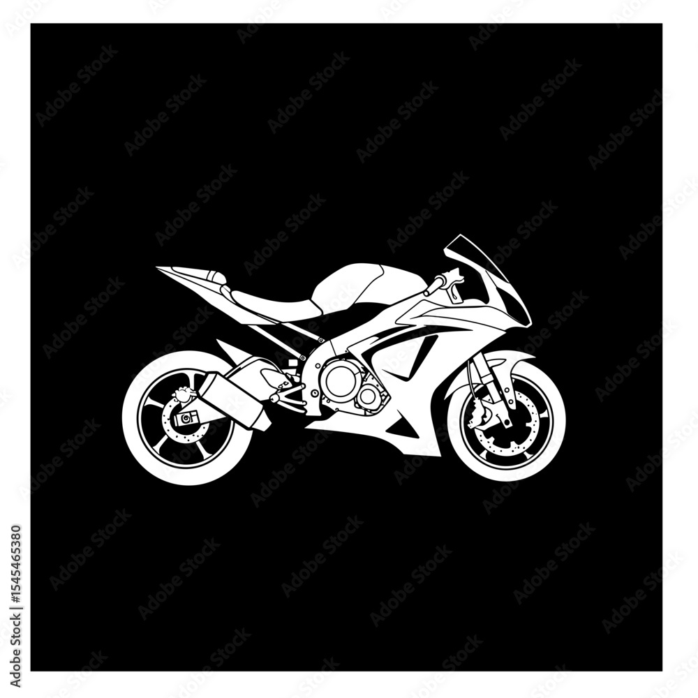 Fototapeta premium White motorcycle illustration on black background