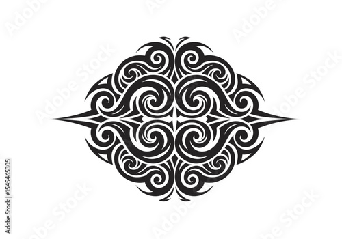 Decorative black tribal pattern with swirling elements  