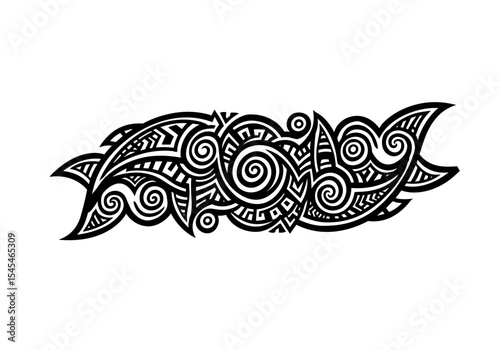 Tribal black and white pattern with spirals and intricate designs  