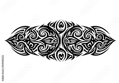 Black tribal pattern with swirling designs and intricate details  