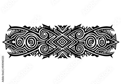Tribal tattoo design with intricate patterns in black and white  