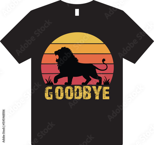 Black T Shirt Design Roaring Lion Sunset Retro Vintage Goodbye Graphic Print Apparel Clothing Mens Fashion
