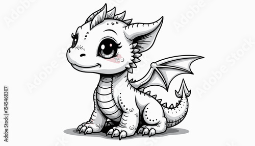 Cute stylized baby dragon illustration with big eyes, whimsical character design