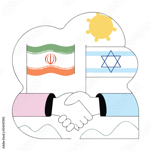 Handshake Between Iran and Israel Flags, Symbol of Peace, Diplomacy, and Hope Amid Tensions