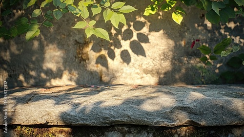 Leaf shadows on stone with natural outline warm tone and poetic composition perfect for nature and abstract themes