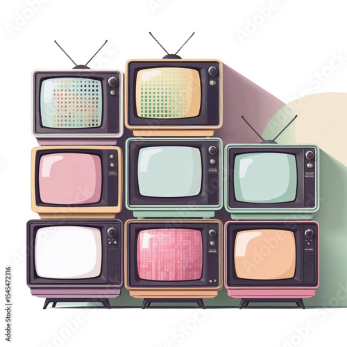 Retro television sets stack vintage tv display old fashioned technology media broadcasting antique design art 