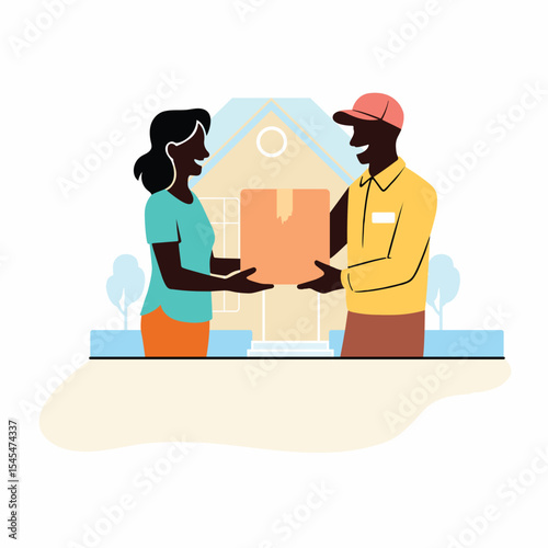 Delivery Man Handing Package to Customer at Home