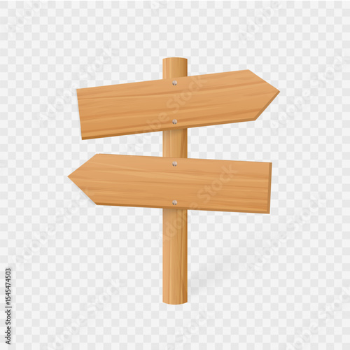 Wooden signboard vector illustration. Realistic wood sign post. Blank board with wood texture, plywood road pointer