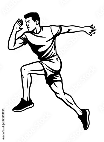 Black SVG of a male athlete sprinting in motion. Isolated vector design for fitness, training, and sports-themed projects.
