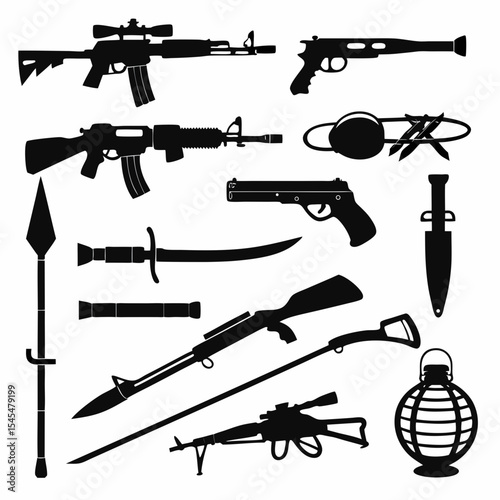 Weapons Silhouette Vector Sheet Isolated on White Background
