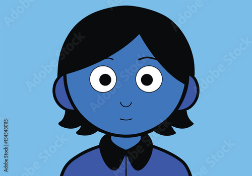 Playful blue faced avatar in modern vector style, expressive cartoon character portrait