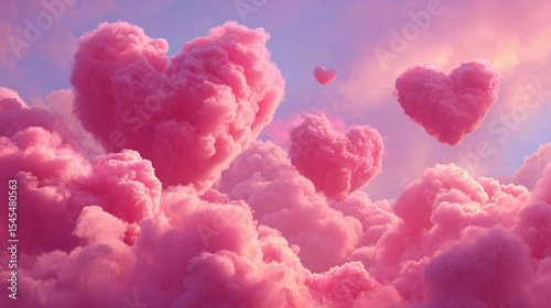 Romantic vibes fill the air with pink heart-shaped clouds, capturing the essence of Valentine’s Day magic.

