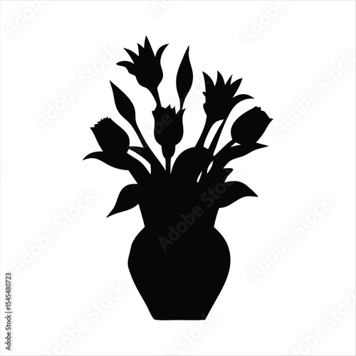 Flower Vase Silhouette - Floral Arrangement Vector