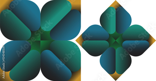 Teal green gold geometric flower designs