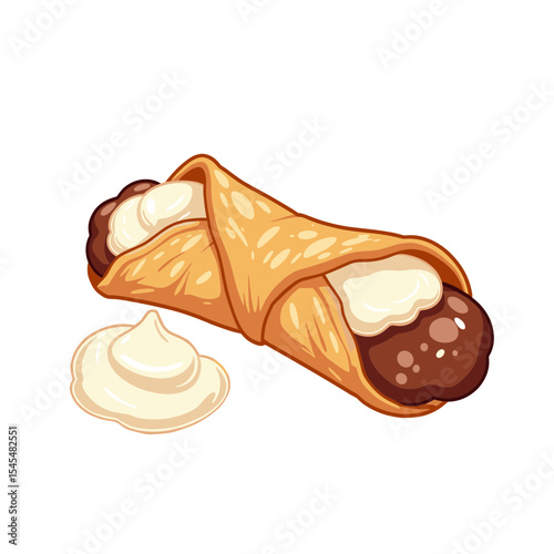 Cannoli with ricotta filling vector, isolated on transparent background, ideal for dessert menus, food blogs