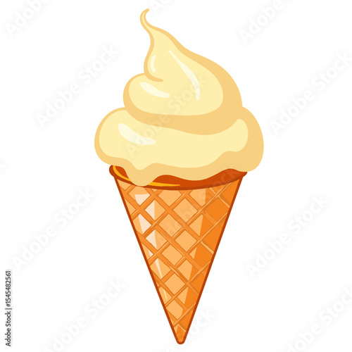 Creamy vanilla ice cream cone vector, on transparent background, perfect for dessert menus, food blogs