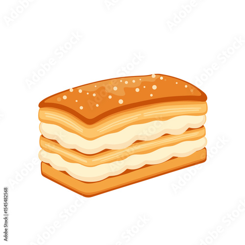 Mille-feuille dessert vector, layered with cream on transparent background, perfect for culinary presentations