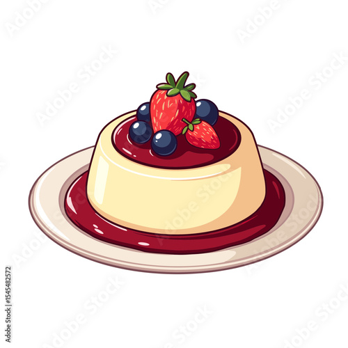 Panna cotta with berry compote vector on transparent background, perfect for dessert menus