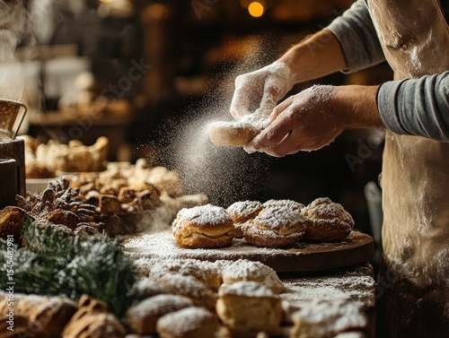 Pastry chef preparing pastries