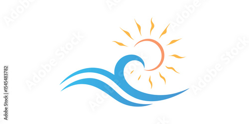 Water wave and sung vector logo icon
