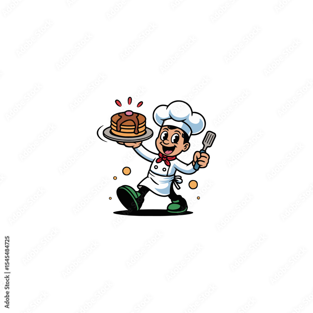 Obraz premium Cartoon Pancake Chef Fun Breakfast Character for Food, Restaurant or Bakery Branding