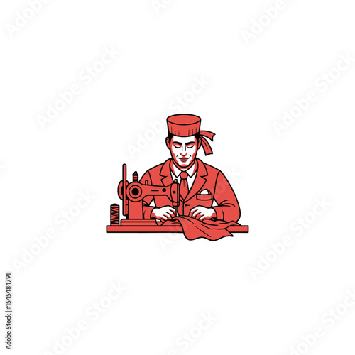 Tailor Working with Sewing Machine Vector