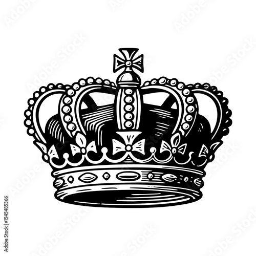 Crown sketch engraving black and white outline. Scratch board imitation.  illustrated in vintage line art style on a white background.