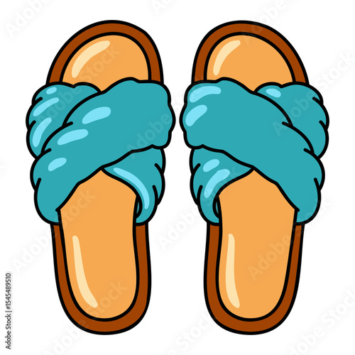 Blue fuzzy slippers. Soft fluffy slides. Cozy crossband house sandals. Plush comfort footwear