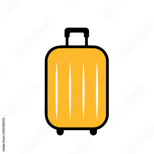 yellow suitcase icon, luggage with handle, wheels for travel, business trips or summer holidays, black outline vector illustration