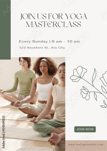BOOST Green and Brown Minimalist Organic Yoga Class Poster Design Template

