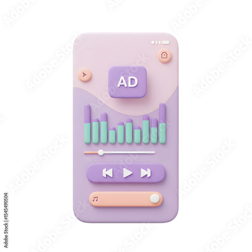 3D Music Player UI with Equalizer Bars and Playback Controls in Pastel Interface