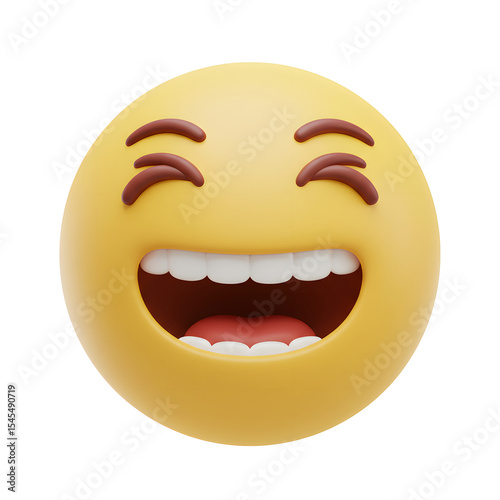 Laughing Emoji with Wide Open Mouth, Teeth, and Closed Eyes on Yellow Background