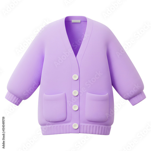 Purple Buttoned Cardigan with Pockets and Ribbed Cuffs on White Background