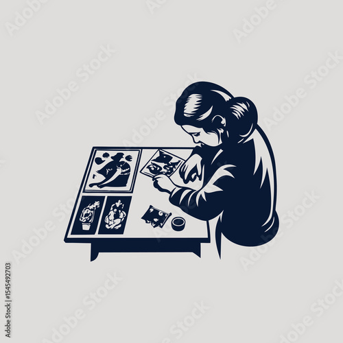 A person making tattoo sketch engraved vintage image. Vector illustration.