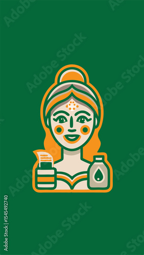 A woman doing morning skincare routine image. Minimalistic flat style. Vector illustration.