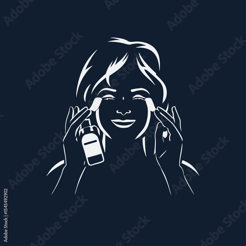 A woman doing morning skincare routine engraved vintage image. Vector illustration.