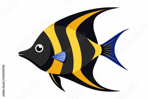 Colorful tropical fish swims in a vibrant blue underwater world