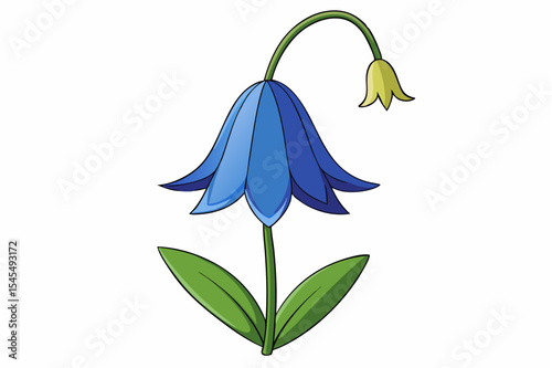 Isolated white background iris flower vector illustration with leaves and stem