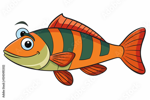A cute cartoon fish on a white background, a vector illustration of a tropical marine animal swimming underwater