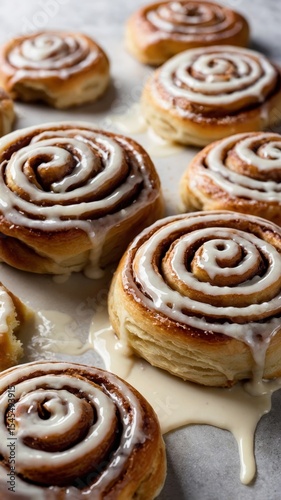 Vertical banner for social media of Gooey cinnamon rolls with icing