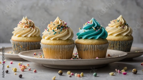 Vanilla Cupcakes Buttercream Frosting 3 different colores bright