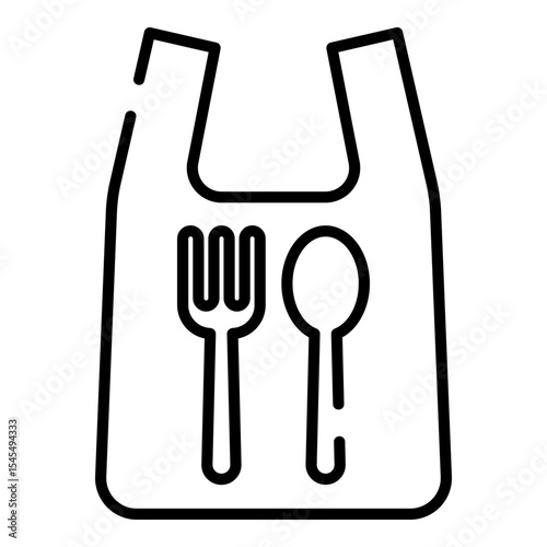 Take out, takeaway plastic bag black line icon