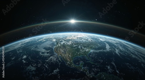 cinematic space image showing the curvature of half of the Earth during Day 2 of Creation Genesis 1:6-8. The planet is entirely covered by deep, endless ocean no land, no vegetation, no mountains
