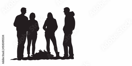 Silhouette vector art of people around campfire for camping design and outdoor adventure illustration use