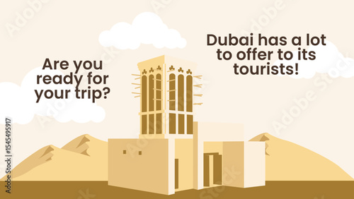 Green and Brown Illustrative Culture Travel Presentation Featuring Dubai Landmarks

