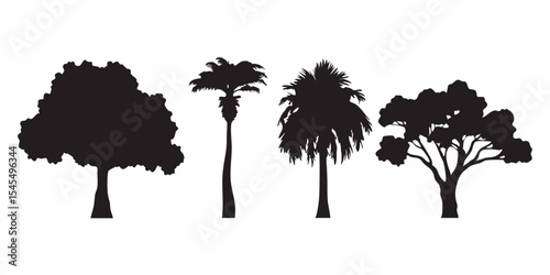 Silhouette of diverse tree species vector illustration for nature and landscape design projects use case