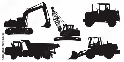 Construction equipment silhouettes vector graphic for excavation and building projects design resource asset